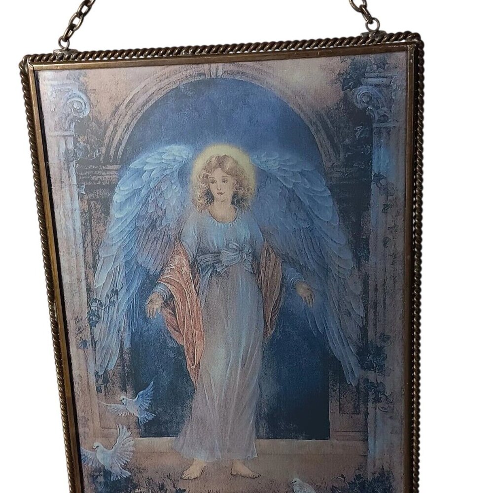 Lina Lui Holy Angel Glass Hanging Decor Religious Angelic Guardian Plaque